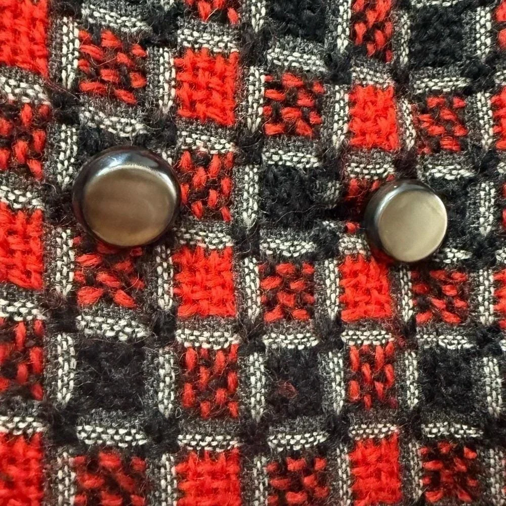 Givenchy‎ Boutique Vintage Wool Blend Skirt Suit Red Black Check 10 / 12